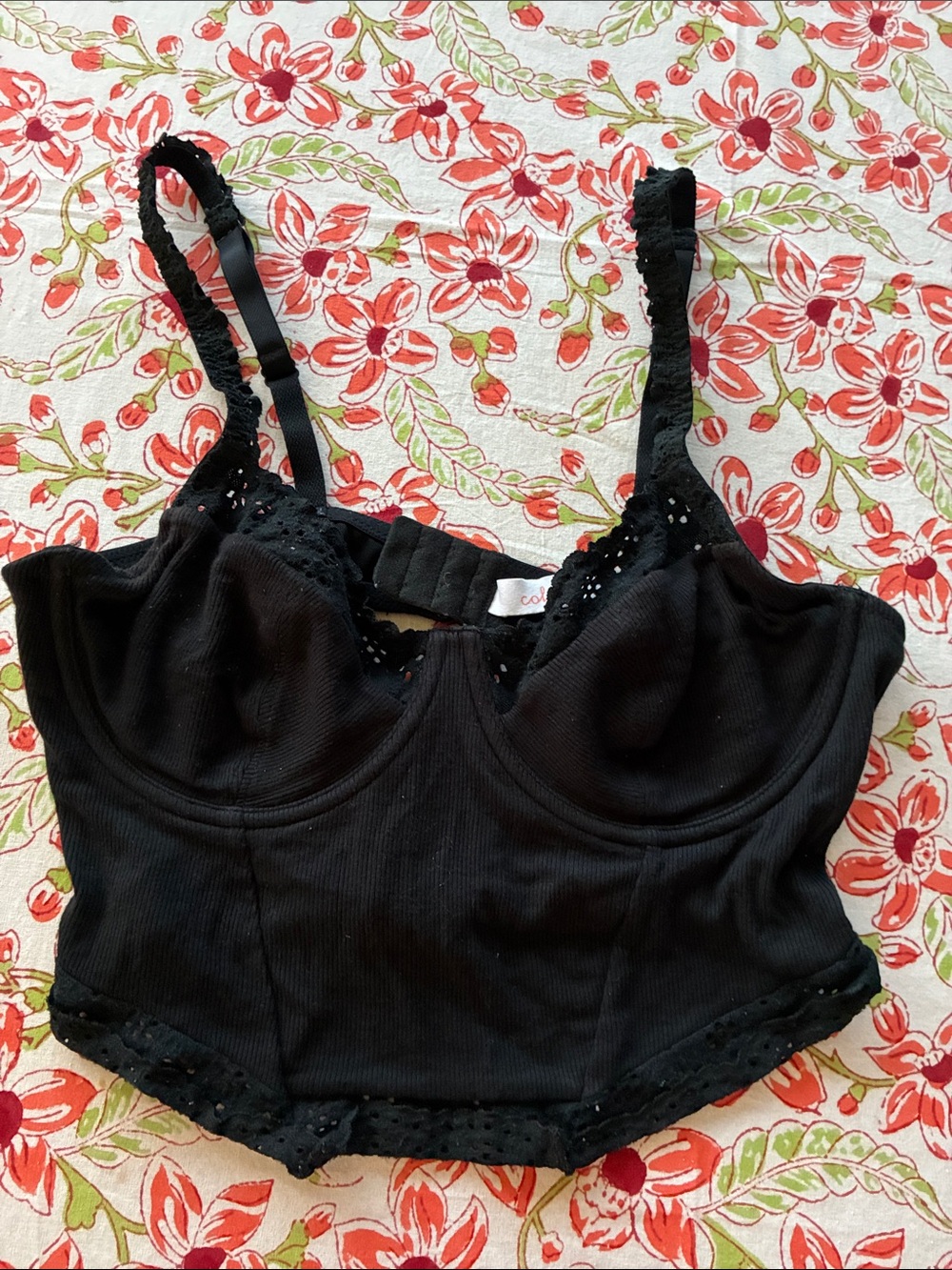 Colsie Black Lace-Trim Bustier Crop Top - Women Intimates size medium.